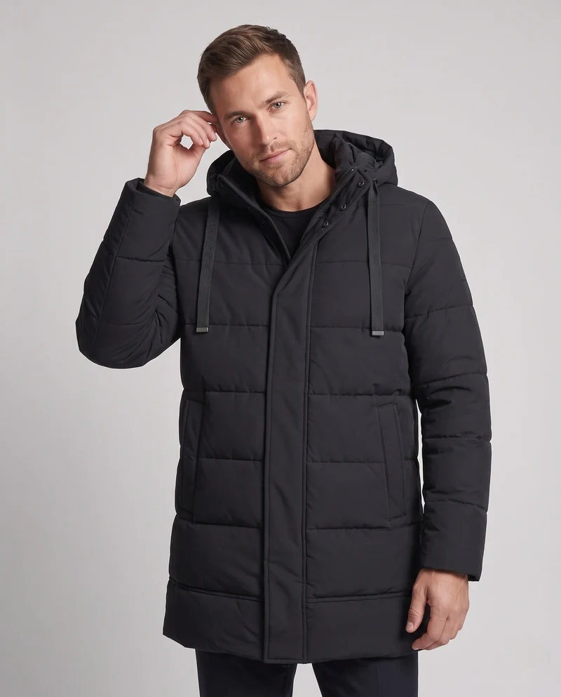 Herren knielanger gesteppter Mantel mit thermischer Isolierung, hohem Stehkragen und verdecktem Frontpaneel
