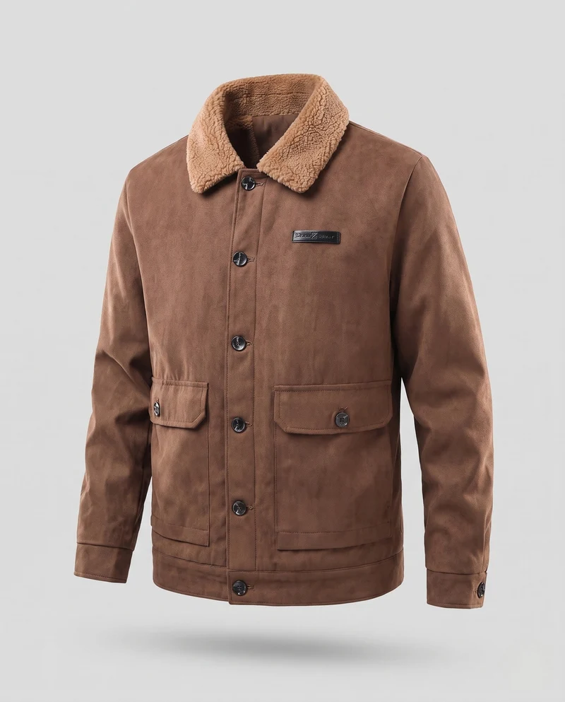 Männliche gemütliche Pilotenjacke mit Teddy-Kragen, gesteppter Futter und aufgesetzten Taschen