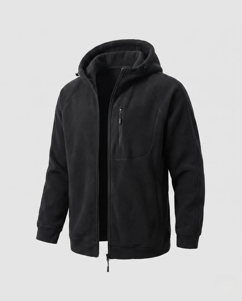Herren Freizeit Fleece Hoodie Jacke mit vollem Reißverschluss, Brustreißverschluss und elastischen Bündchen