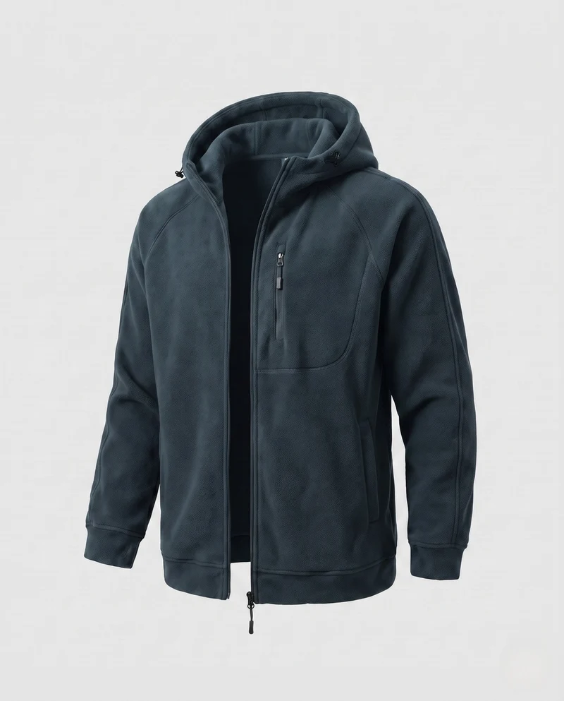 Herren Freizeit Fleece Hoodie Jacke mit vollem Reißverschluss, Brustreißverschluss und elastischen Bündchen