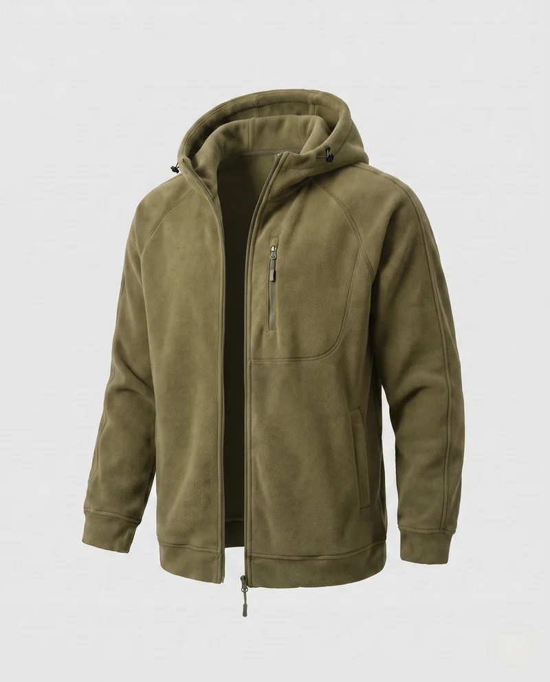 Herren Freizeit Fleece Hoodie Jacke mit vollem Reißverschluss, Brustreißverschluss und elastischen Bündchen