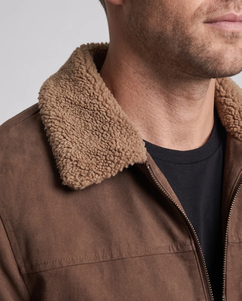 Herren Freizeitjacke mit Kunstfellkragen, Fleece-Innenfutter und verdecktem Reißverschluss