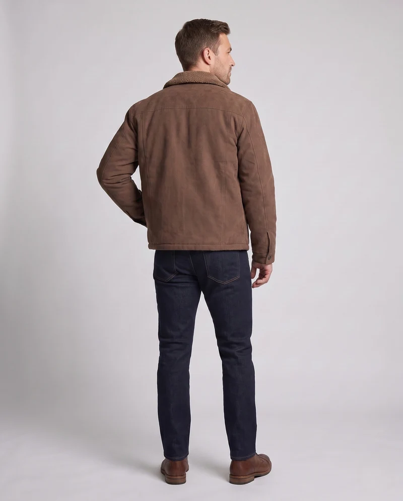 Herren Freizeitjacke mit Kunstfellkragen, Fleece-Innenfutter und verdecktem Reißverschluss