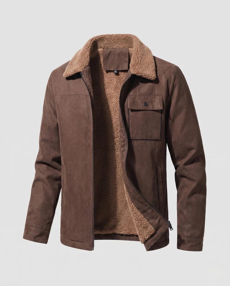 Herren Freizeitjacke mit Kunstfellkragen, Fleece-Innenfutter und verdecktem Reißverschluss