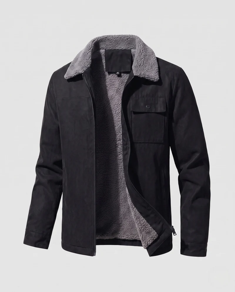 Herren Freizeitjacke mit Kunstfellkragen, Fleece-Innenfutter und verdecktem Reißverschluss