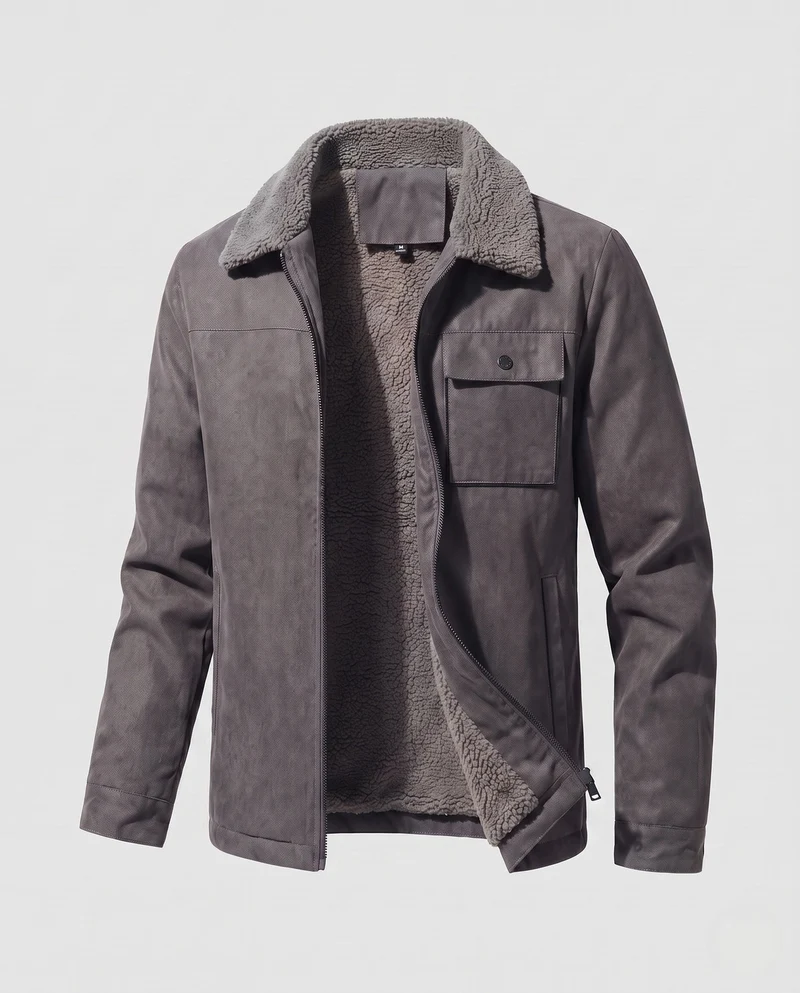 Herren Freizeitjacke mit Kunstfellkragen, Fleece-Innenfutter und verdecktem Reißverschluss