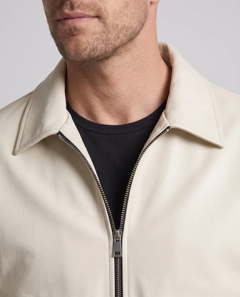 Männer Casual Boxy Kunstlederjacke mit Hemdkragen, Klappen Taschen und Zwei-Wege-Reißverschluss