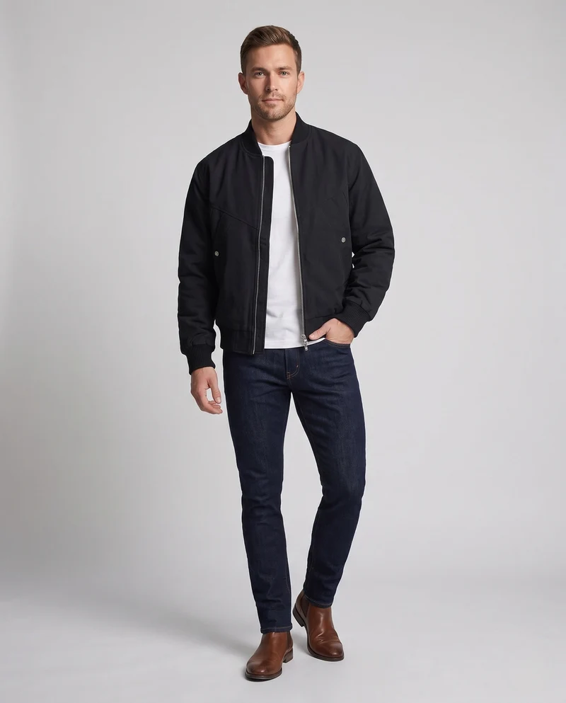 Männlicher lässiger Blouson im Samt-Look mit Zwei-Wege-Reißverschluss, gerippten Bündchen und versteckten Klappentaschen
