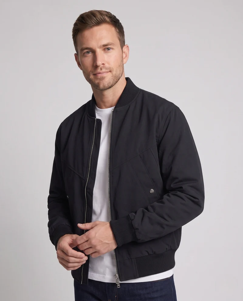 Männlicher lässiger Blouson im Samt-Look mit Zwei-Wege-Reißverschluss, gerippten Bündchen und versteckten Klappentaschen