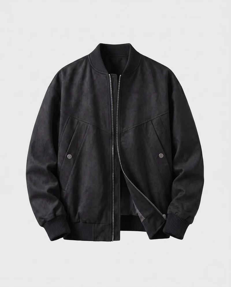 Männlicher lässiger Blouson im Samt-Look mit Zwei-Wege-Reißverschluss, gerippten Bündchen und versteckten Klappentaschen