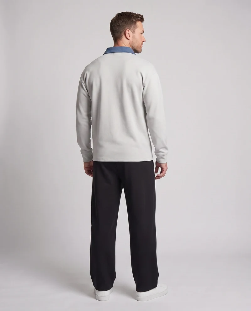 Herren Freizeitset mit Poloshirt mit Denimkragen und weit geschnittenen Jogginghosen