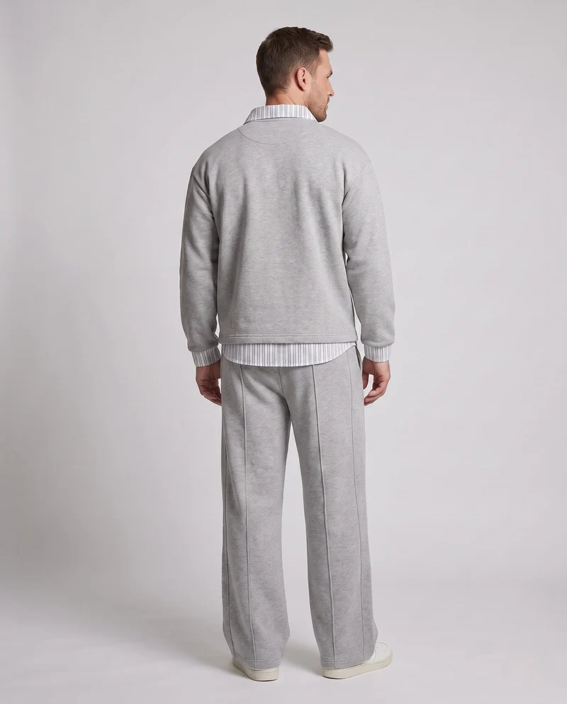 Herren Freizeitanzug Set mit Hemdkragen, V-Ausschnitt Pullover und Kordelzugbund
