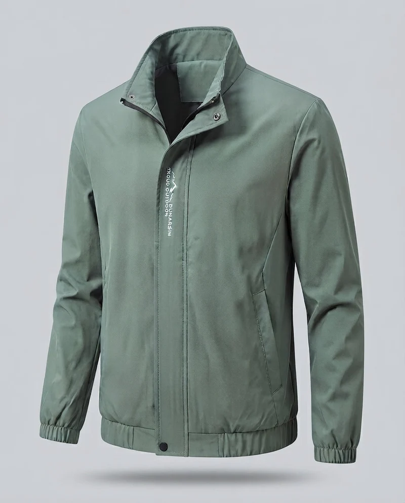 Leichter Mikrofaser-Windbreaker für Herren mit Stehkragen, wasserabweisender Oberfläche und verdeckten Taschen