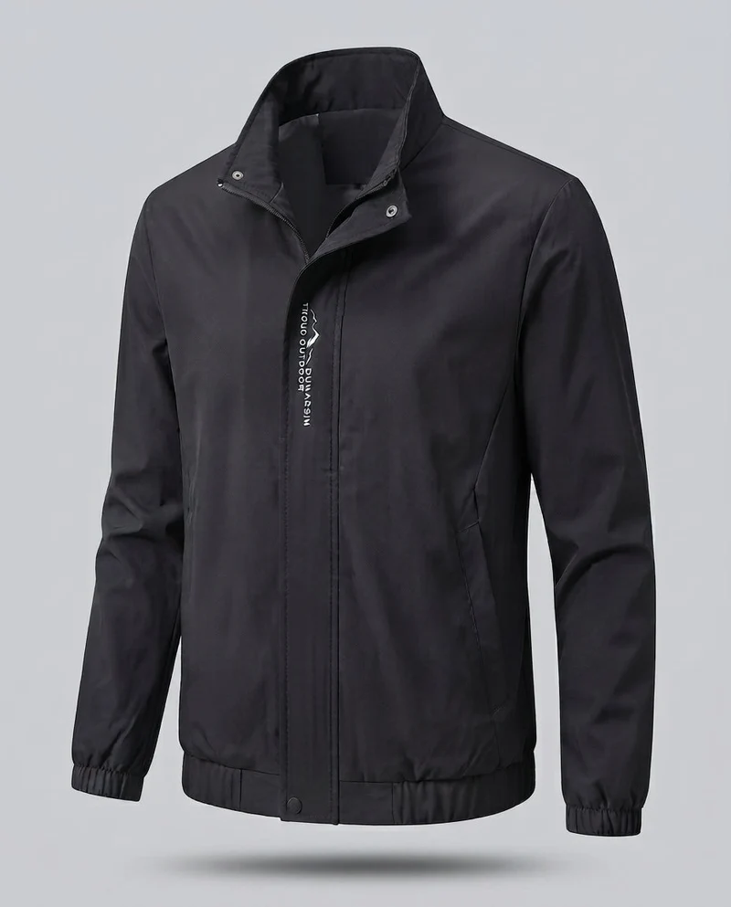 Leichter Mikrofaser-Windbreaker für Herren mit Stehkragen, wasserabweisender Oberfläche und verdeckten Taschen