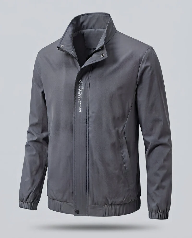 Leichter Mikrofaser-Windbreaker für Herren mit Stehkragen, wasserabweisender Oberfläche und verdeckten Taschen