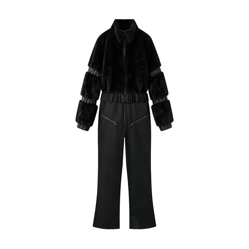 Damen Zweiteiliges Ski‑ und Winterset mit kurzem Teddyblouson und Highwaist‑Softshellhose Drune