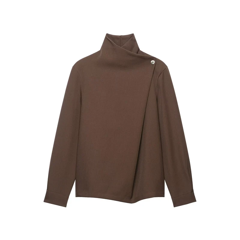 Damen Zweiteiliges Set aus asymmetrischer Rollkragenbluse und weiter Culottehose Drune