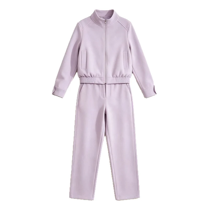 Damen Zweiteiliges Neopren‑Optik Freizeitset mit Cropped‑Blouson und High‑Waist‑Hose Drune