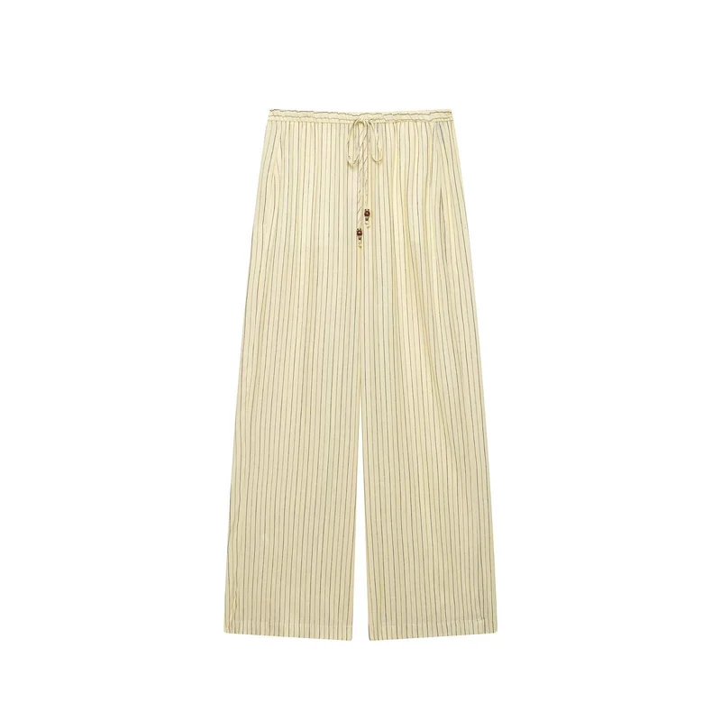 Damen Zweiteiliges gestreiftes Set aus Bluse mit Stehkragen und weiter Palazzohose Drune