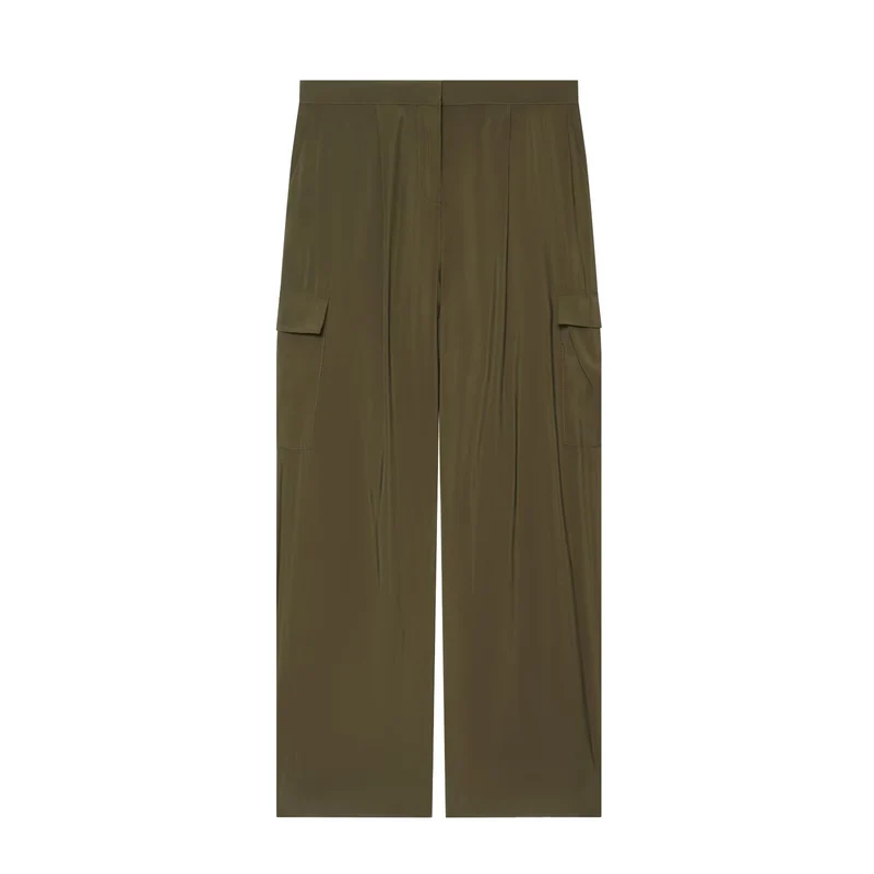 Damen Zweiteiliges Ensemble aus plissiertem Cropped-Blouson mit Stehkragen und weiter Cargo-Hose Drune