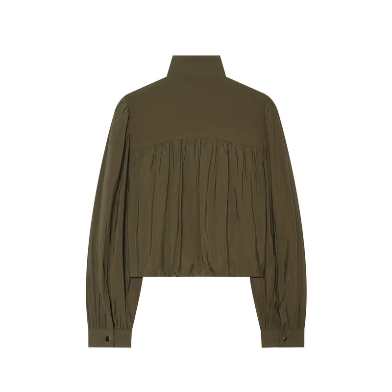 Damen Zweiteiliges Ensemble aus plissiertem Cropped-Blouson mit Stehkragen und weiter Cargo-Hose Drune