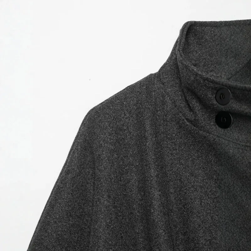 Damen Wollcape-Mantel mit Stehkragen, Knopfverschluss und Bindegürtel Drune