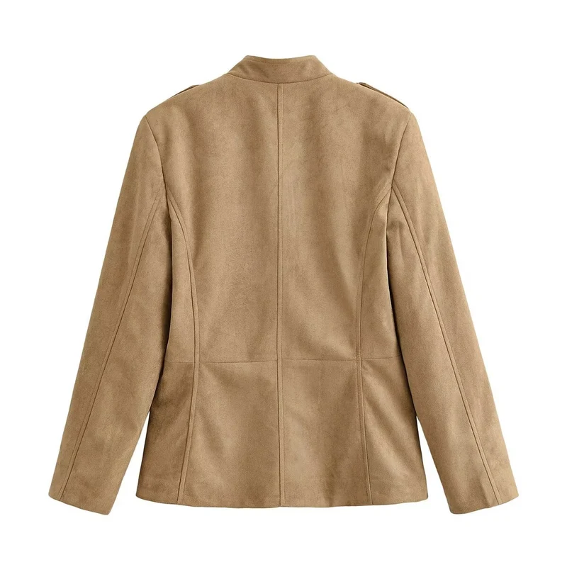 Damen Wildlederoptik Fieldjacke mit Stehkragen und Pattentaschen Drune