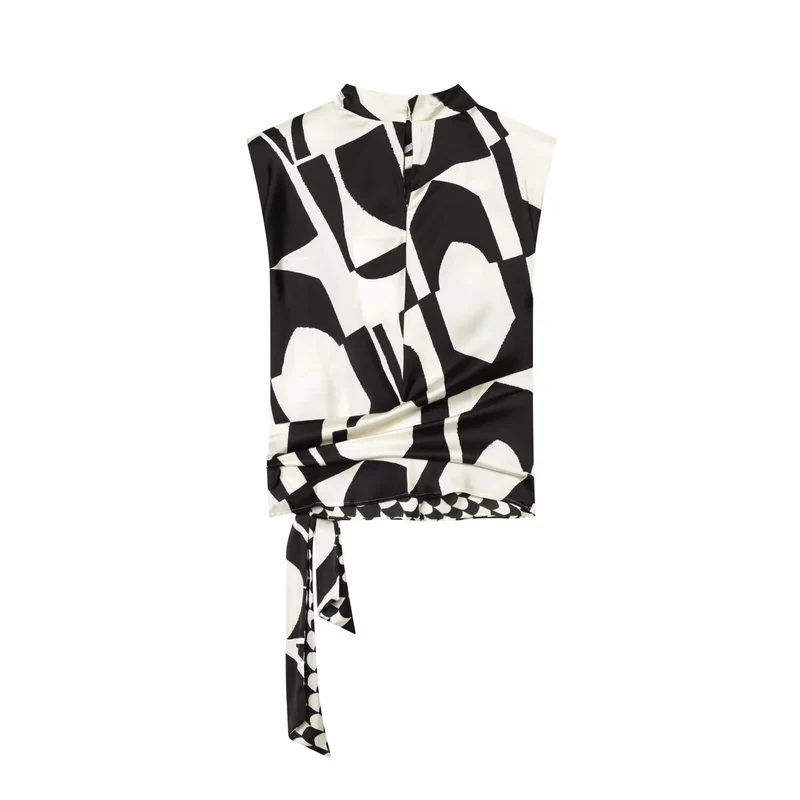 Damen Weite Palazzohose mit hoher Taille und grafischem Blockprint Drune