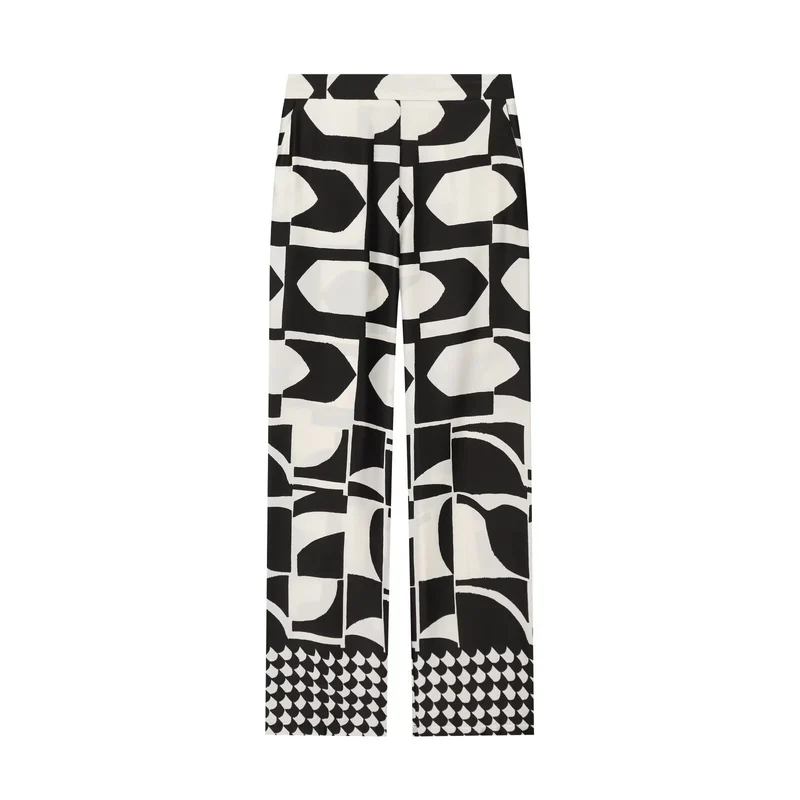 Damen Weite Palazzohose mit hoher Taille und grafischem Blockprint Drune