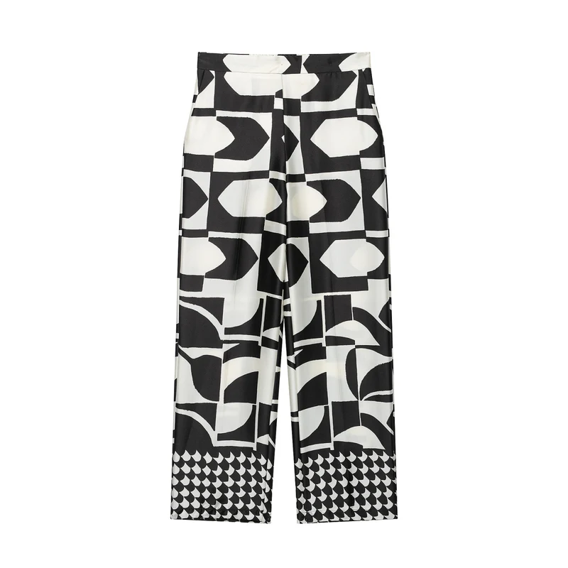 Damen Weite Palazzohose mit hoher Taille, Mittelfalte und grafischem Blockprint Drune