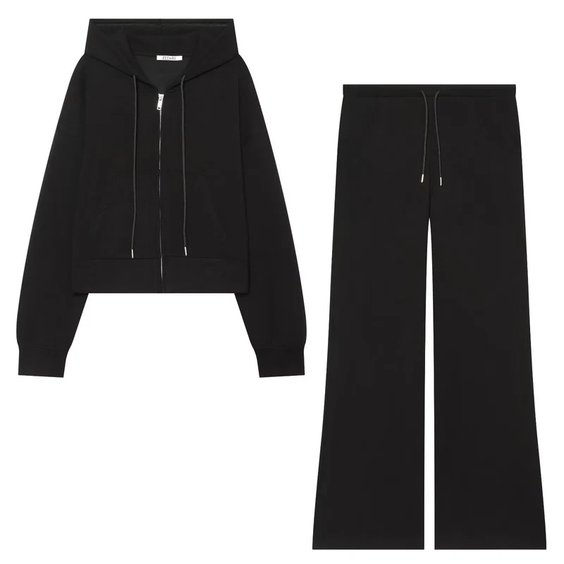 Damen Weite High‑Waist Jersey-Hose mit Tunnelzug und weitem Bein Drune