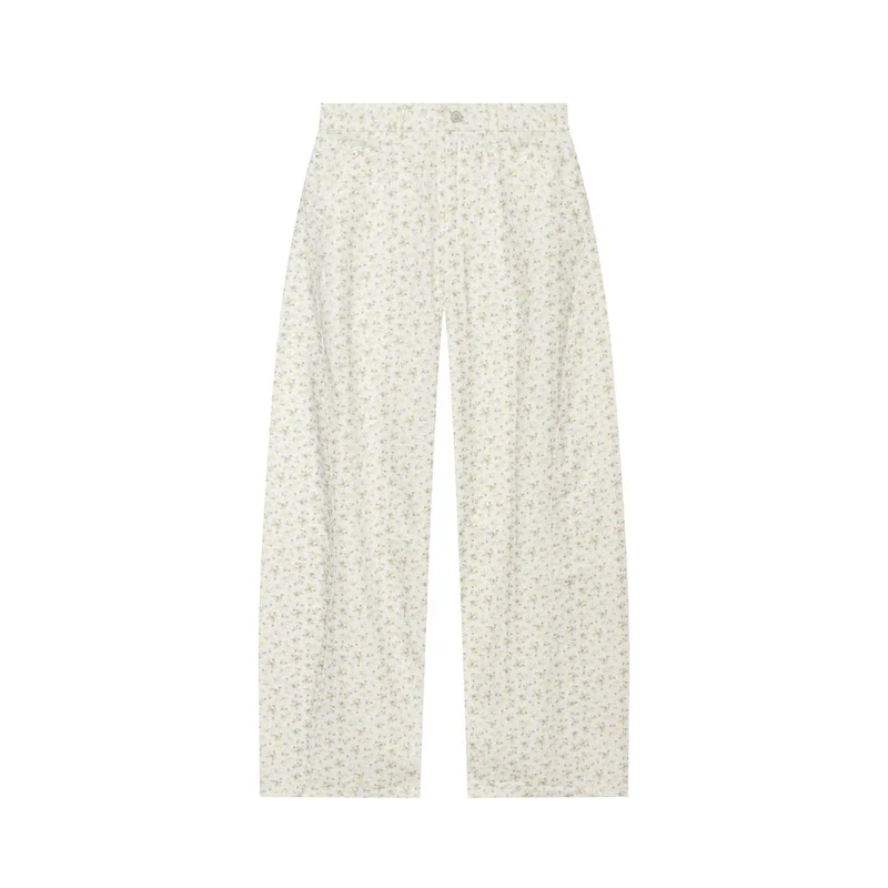 Damen Weite High‑Waist‑Hose mit zartem Blumenprint und geradem Bein Drune