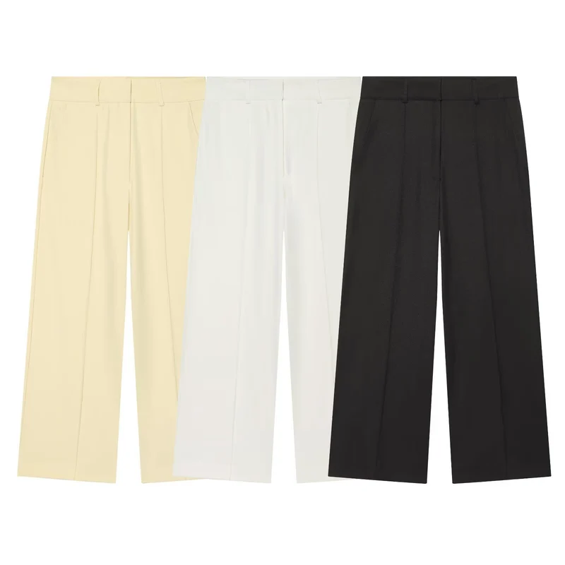 Damen Weite High‑Waist Hose mit Bügelfalte, hohem Bund und Gürtelschlaufen Drune