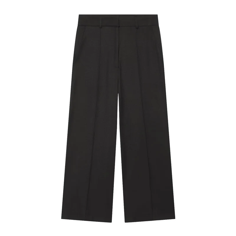 Damen Weite High‑Waist Hose mit Bügelfalte, hohem Bund und Gürtelschlaufen Drune