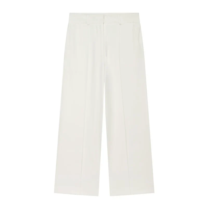 Damen Weite High‑Waist Hose mit Bügelfalte, hohem Bund und Gürtelschlaufen Drune