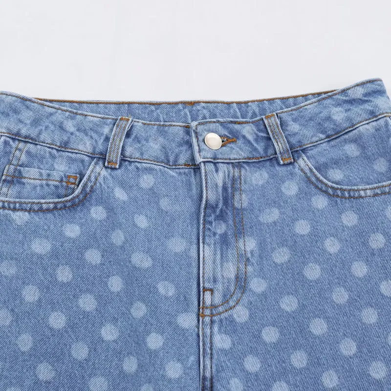 Damen Weite Cropped-Jeans mit hohem Bund und gepunktetem Denim Drune