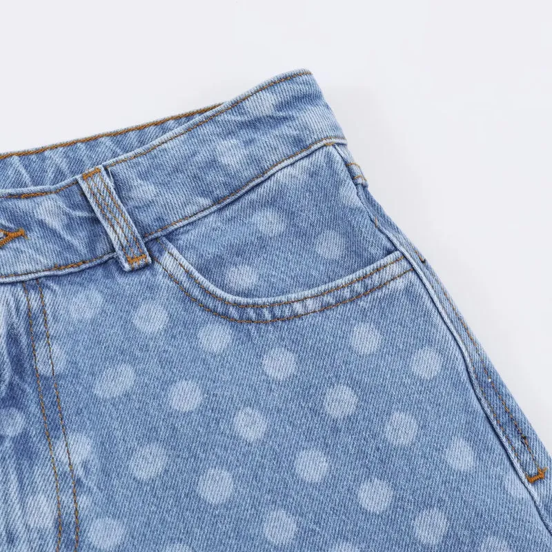 Damen Weite Cropped-Jeans mit hohem Bund und gepunktetem Denim Drune