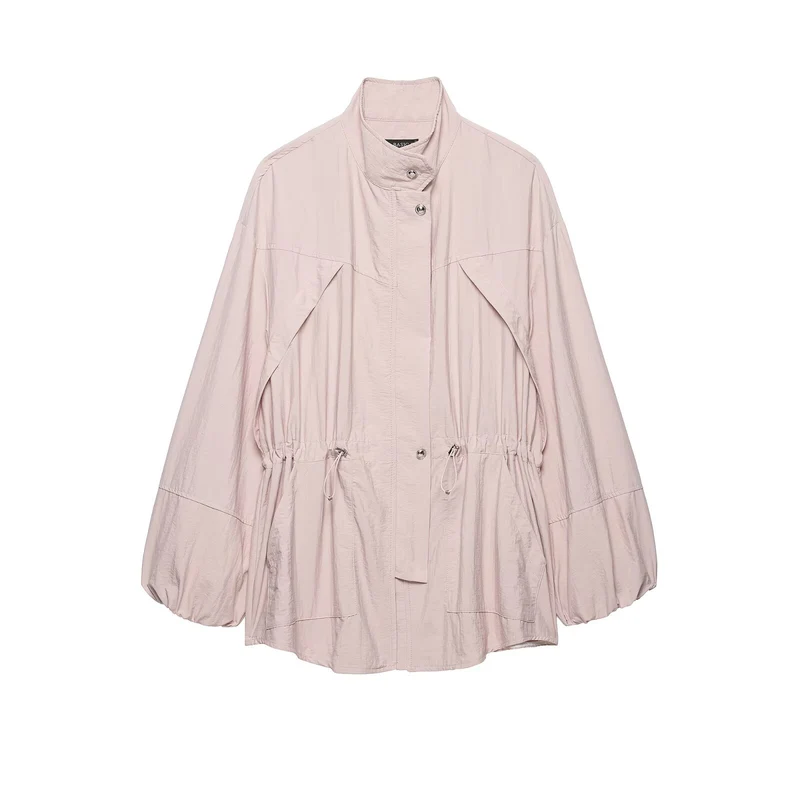 Damen Wasserabweisende Oversize-Parka mit Taillenraffung und Ballonärmeln Drune