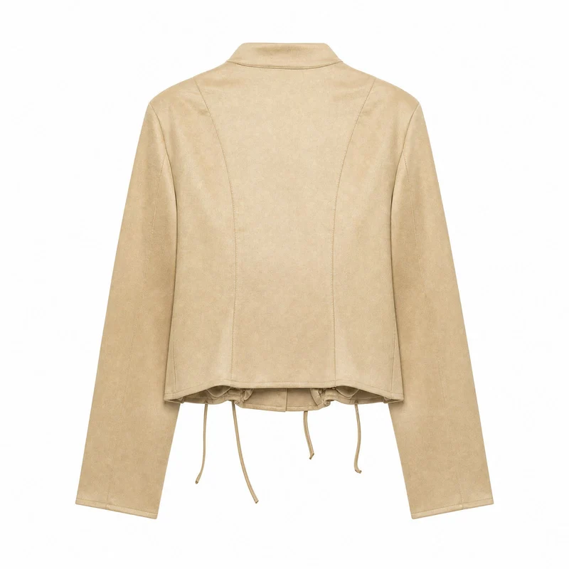 Damen Veloursleder-Kurzjacke mit Schnürung und Stehkragen Drune