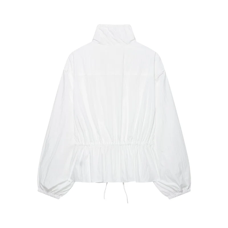 Damen Ultralight Cropped Anorak mit Tunnelzugtaillierung, Ballonärmeln und hohem Stehkragen Drune