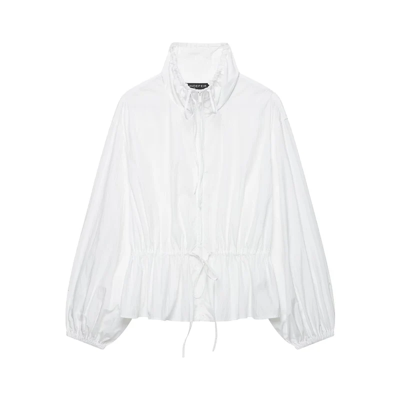 Damen Ultralight Cropped Anorak mit Tunnelzugtaillierung, Ballonärmeln und hohem Stehkragen Drune