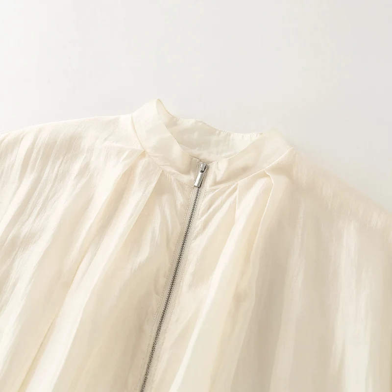 Damen Transparente Leichte Sommer-Blousonjacke mit Stehkragen und elastischem Saum Drune
