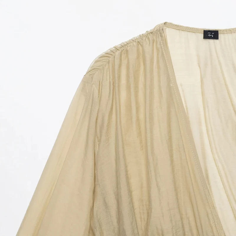 Damen Tailliertes Corsagen-Top mit transparenten Ballonärmeln und tiefem V‑Ausschnitt Drune