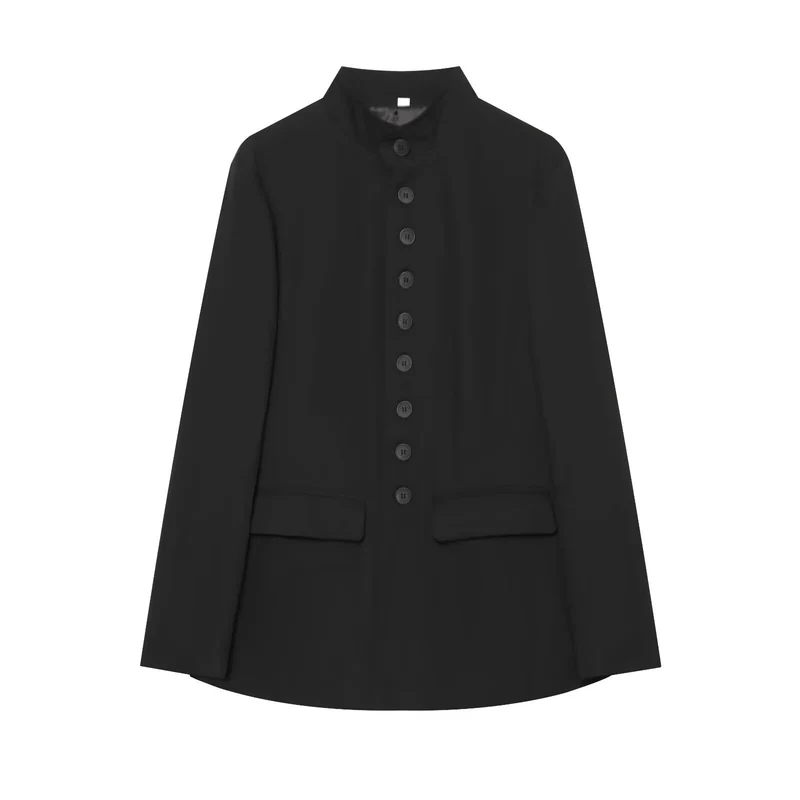 Damen taillierter Stehkragen-Blazer mit durchgehender Knopfleiste Drune