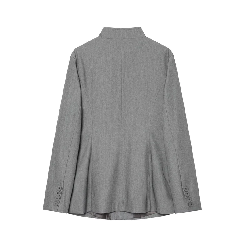Damen taillierter Stehkragen-Blazer mit durchgehender Knopfleiste Drune