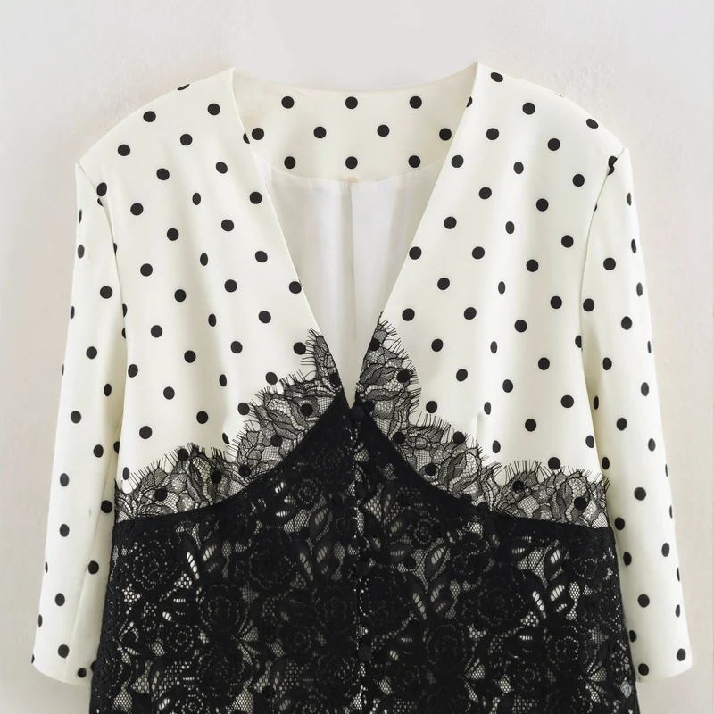 Damen Taillierter Blazer mit Spitzenbesatz und Punktemuster Drune