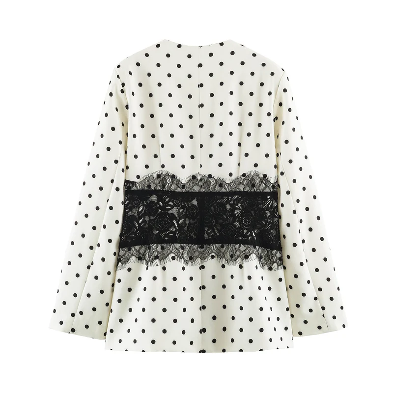 Damen Taillierter Blazer mit Spitzenbesatz und Punktemuster Drune