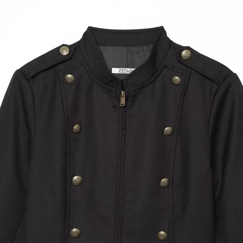 Damen Taillierte Militärjacke im Blousonstil mit Stehkragen und doppelter Zierknopfleiste Drune