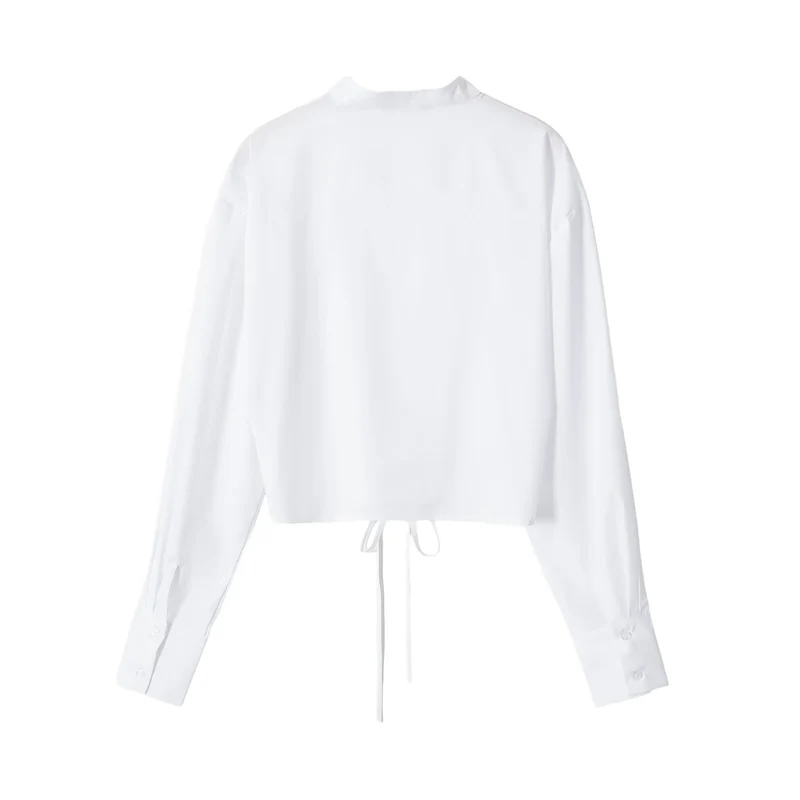 Damen Taillierte Kurzbluse mit vorderer Schnürung und Stehkragen Drune