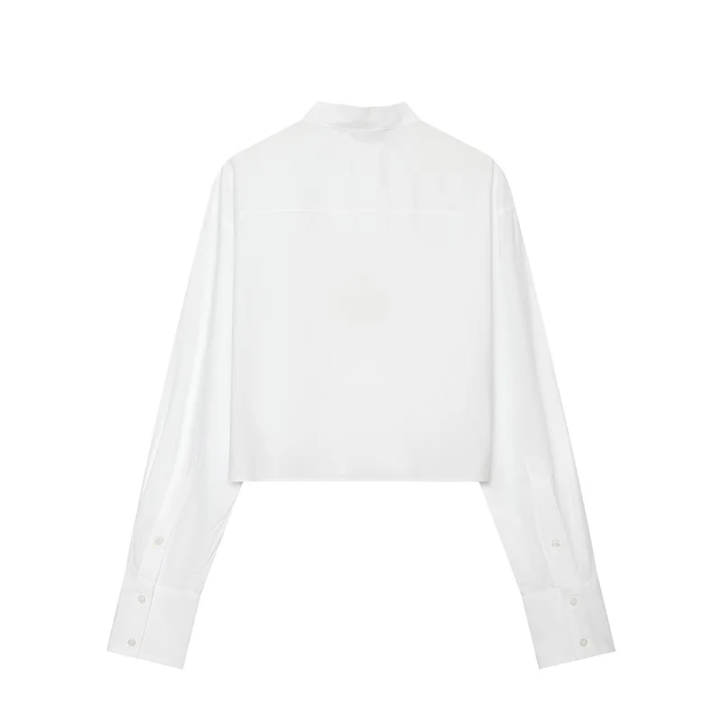 Damen Taillierte Cropped-Bluse mit Stehkragen, Schnürung und langen Manschetten Drune